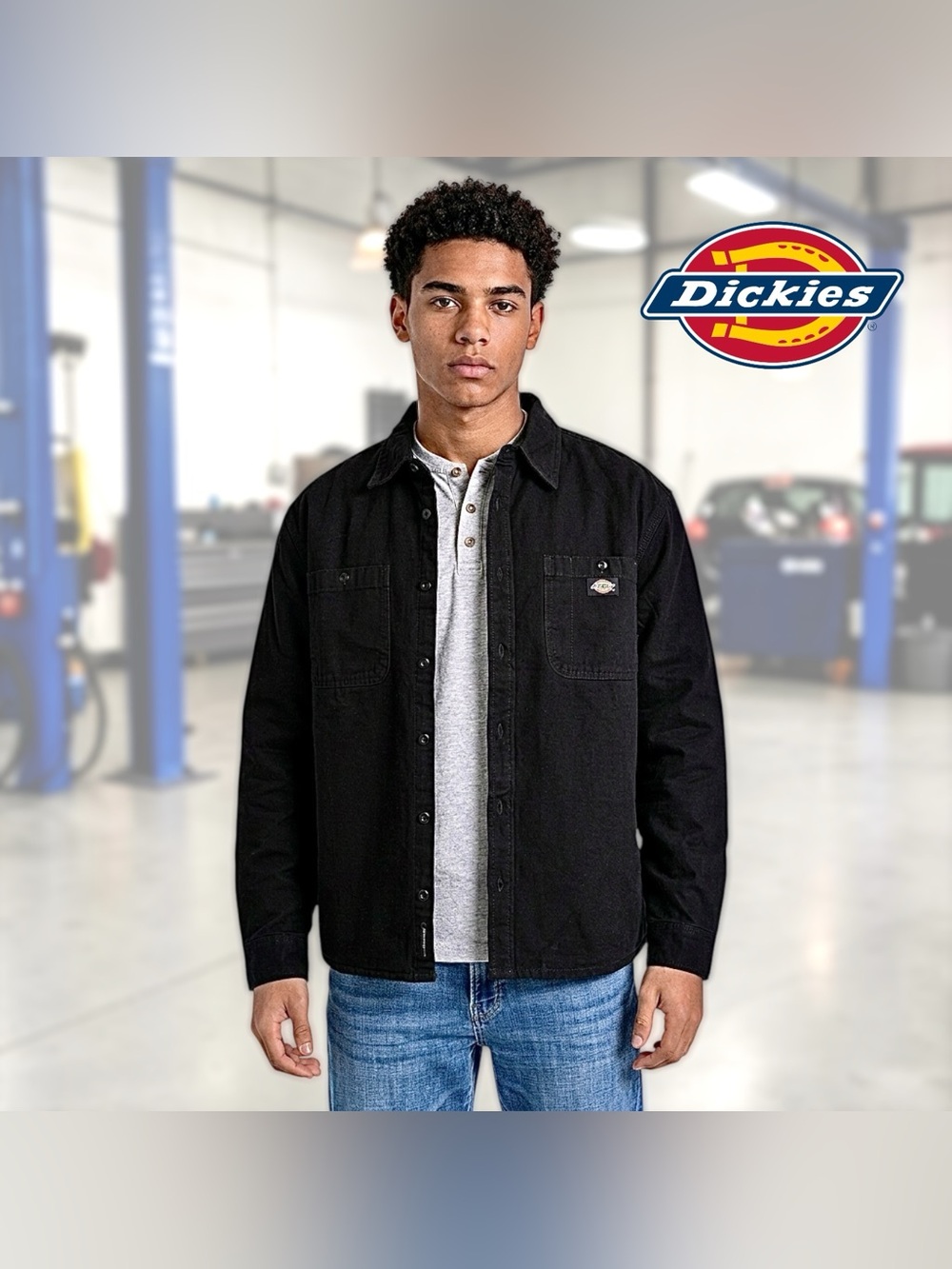 Dickies Men’s Utility Solid Johnsonville Black Canvas  Long Sleeve Shirt Sz L